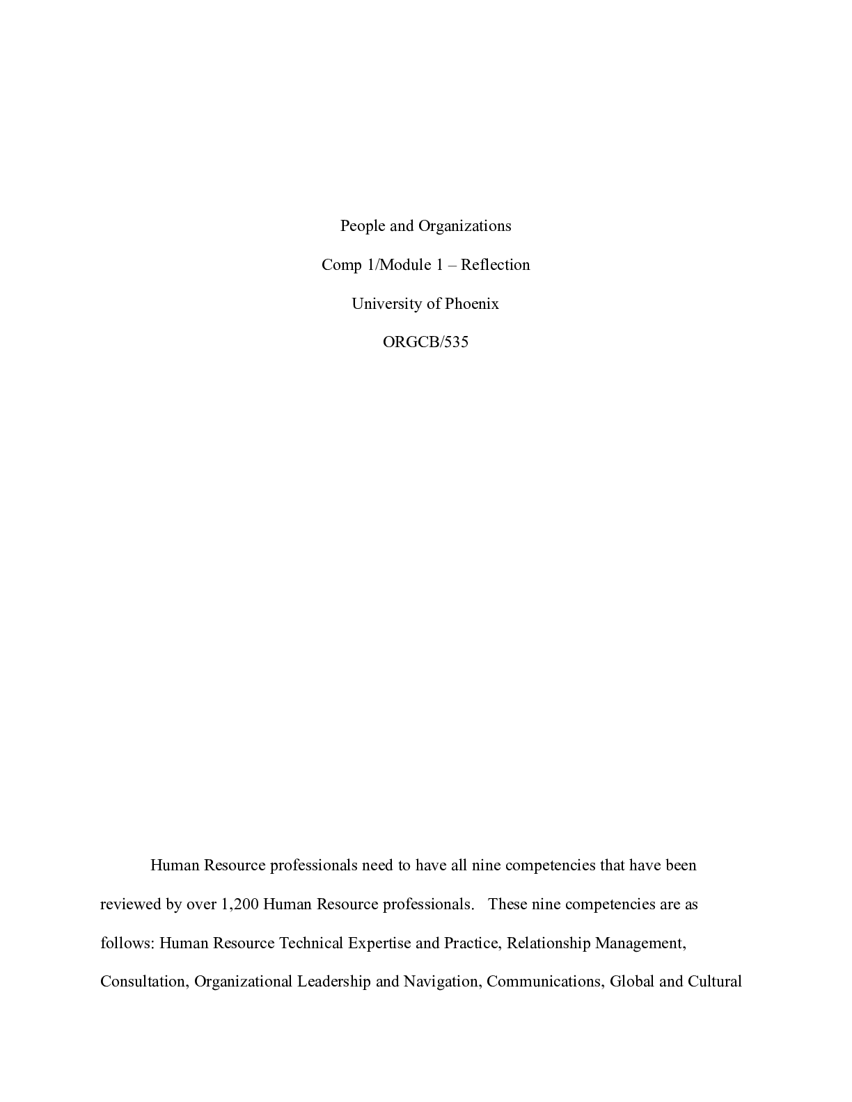 Preview image of ORGCB_Competency_1_Module_1_Reflection.docx    People and Organizations  Comp 1/Module 1 “ document